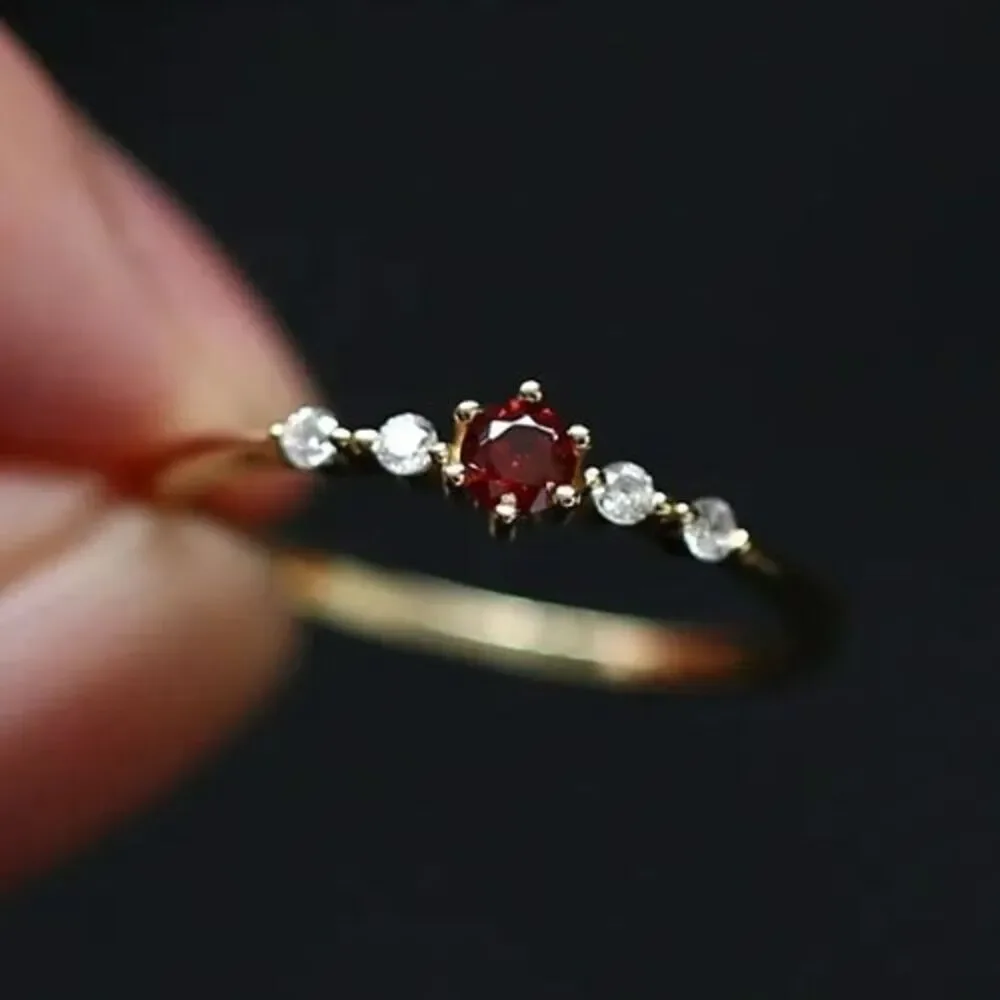 Sterling Silver Ring Size 7.75 925 Thin Band Red Cubic Zirconia CZ Dainty - Flaw